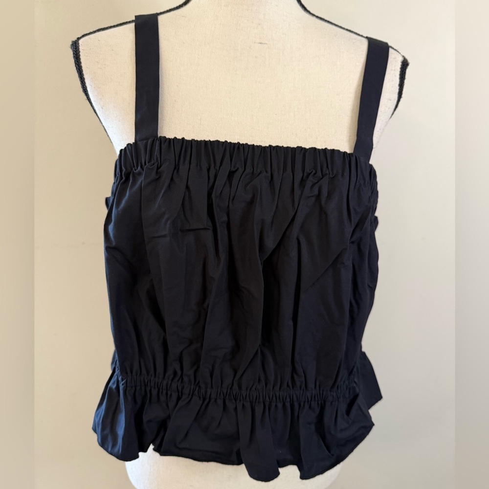 Banana Republic Factory ruffled black crop top ruched elastic chest waist SZ LG